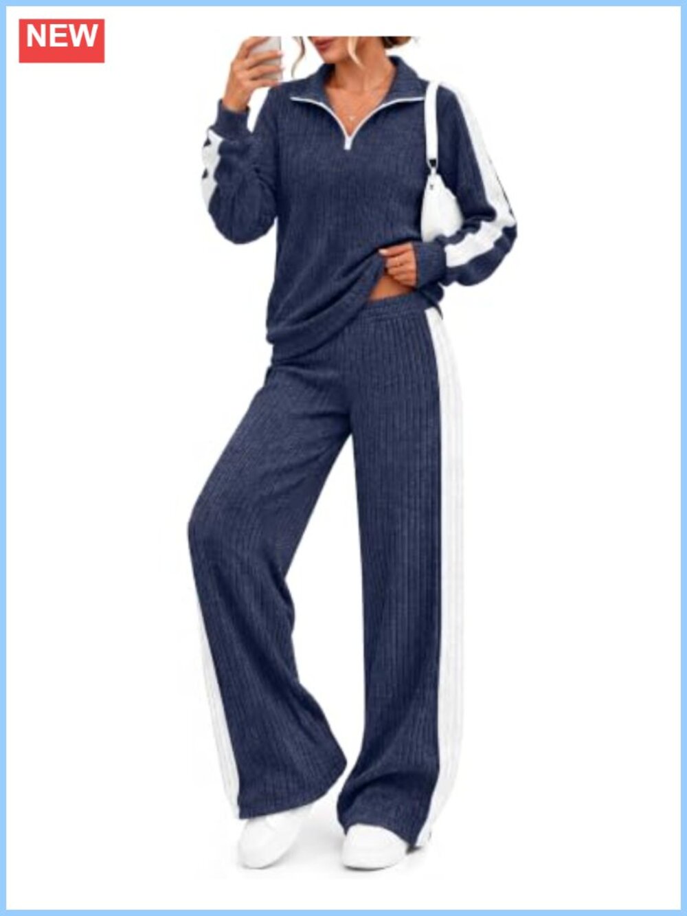Women's 2 Piece Sweatsuit Half Zip Lounge Set Ribbed Brushed Casual